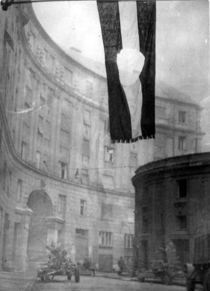 Hole in flag Budapest 1956